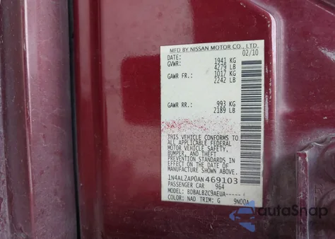 2010 Nissan Altima 2.5 S z USA, uszkodzony, nr VIN 1N4AL2AP0AN469103